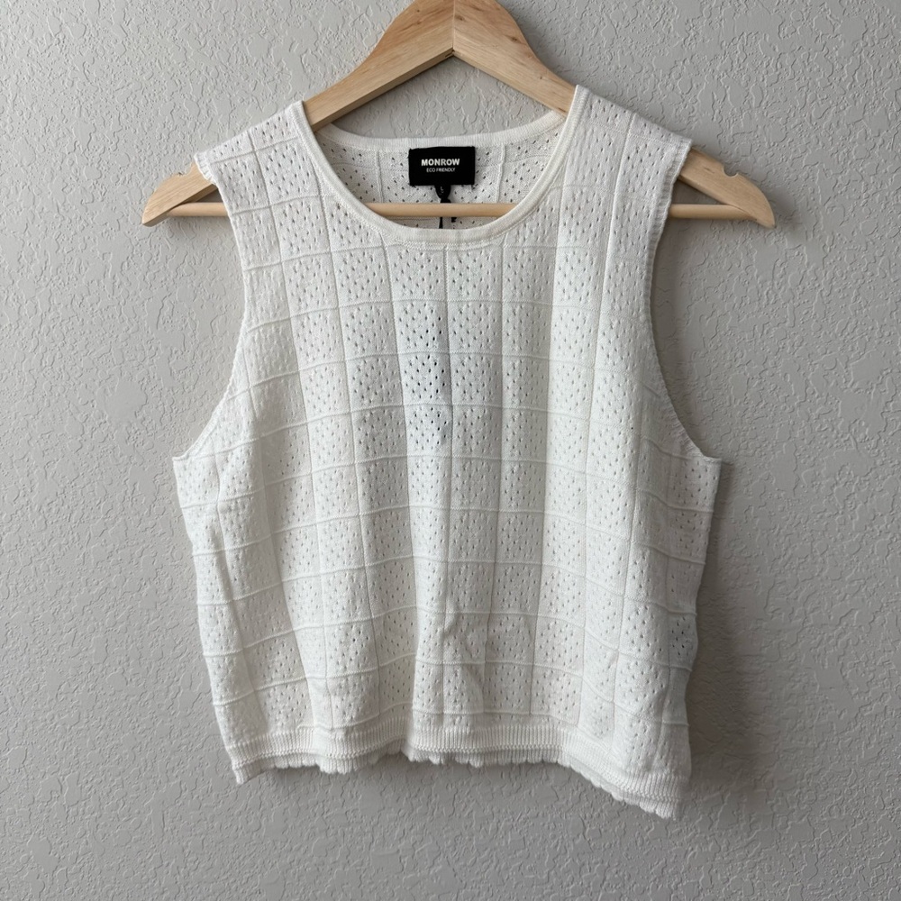 Monrow Ivory Textured Tank Top‎